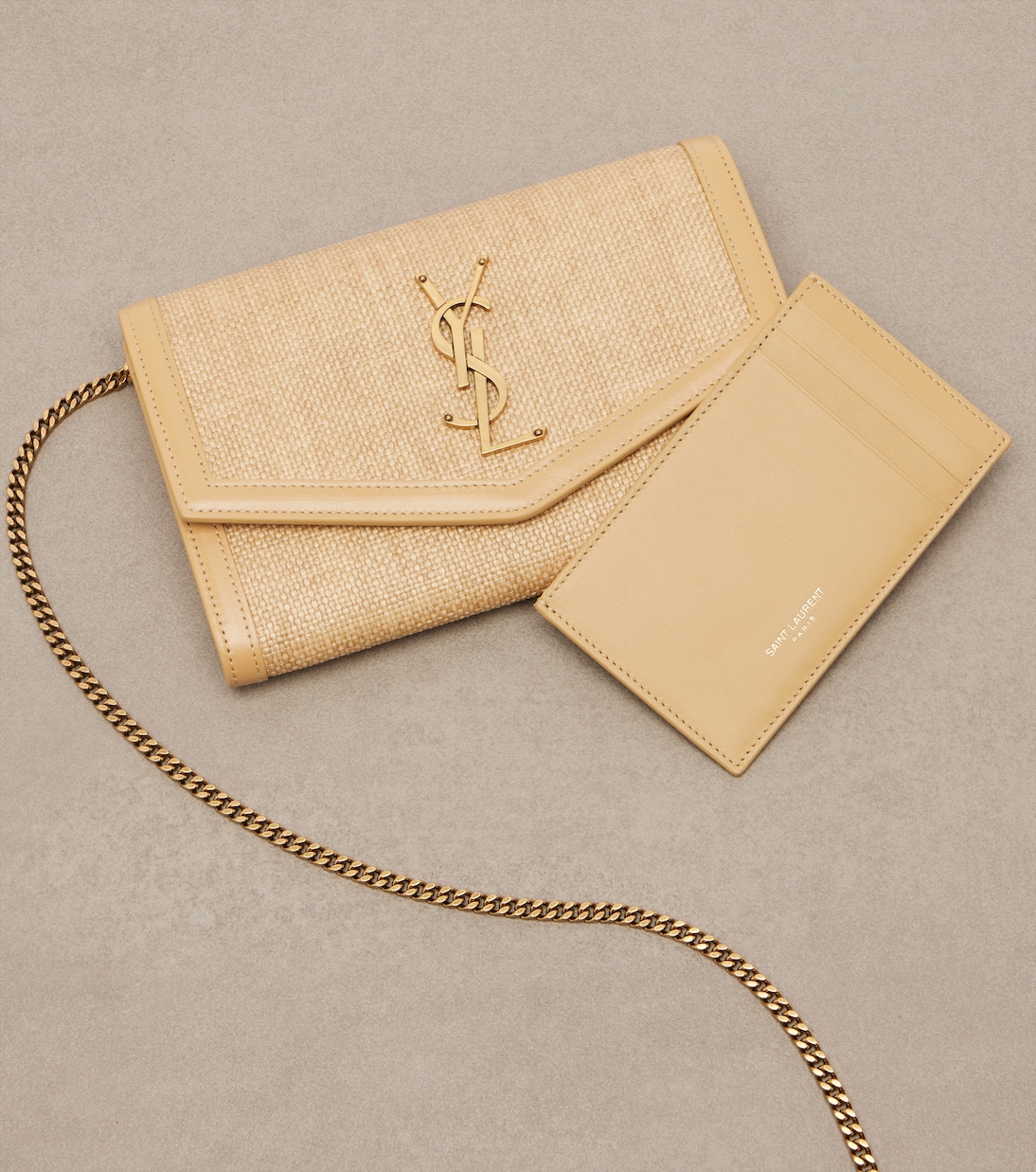 Uptown raffia wallet on chain | Saint Laurent