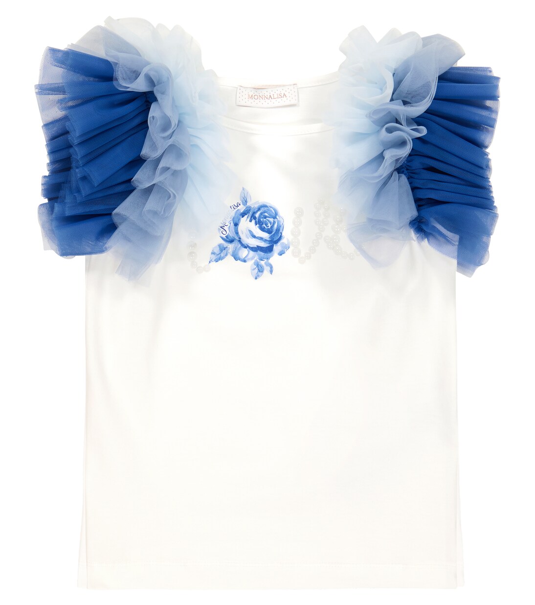 Tulle-trimmed embellished jersey T-shirt | Monnalisa