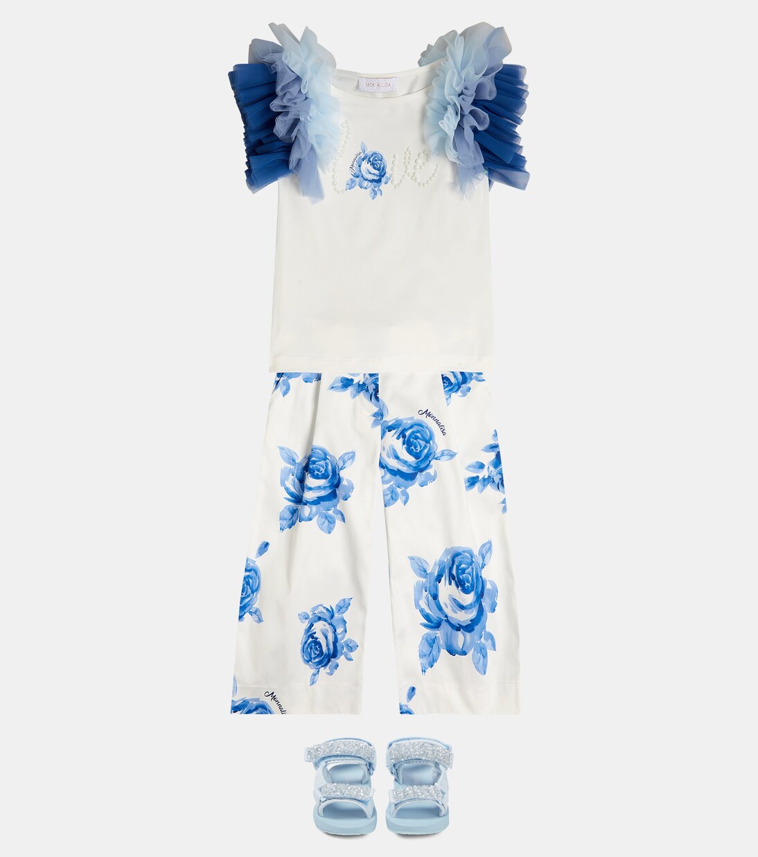 Tulle-trimmed embellished jersey T-shirt | Monnalisa