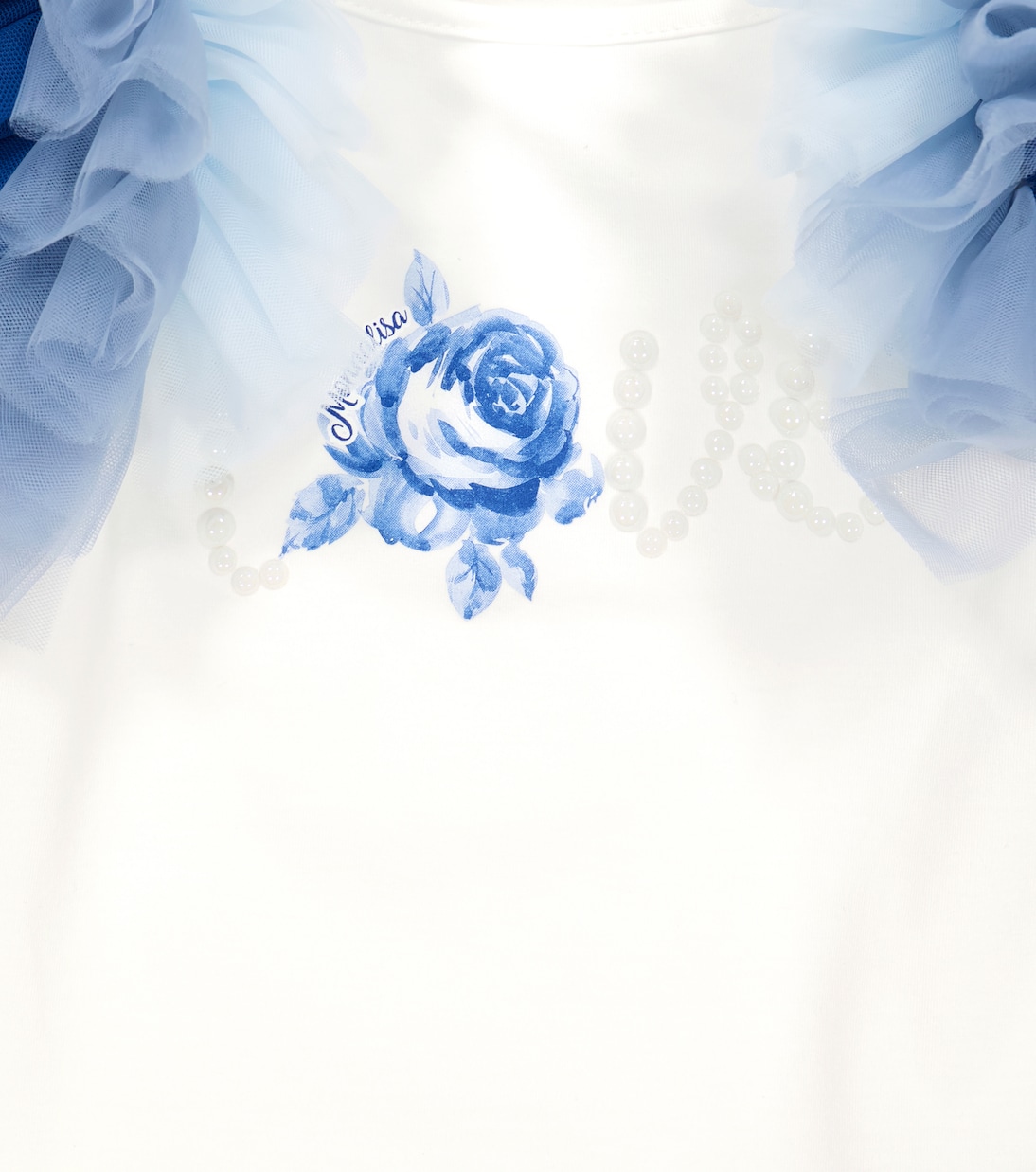 Tulle-trimmed embellished jersey T-shirt | Monnalisa