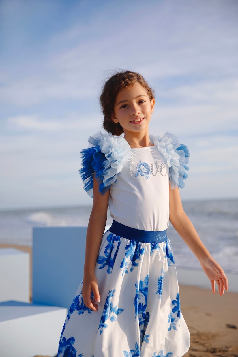 Tulle-trimmed embellished jersey T-shirt | Monnalisa