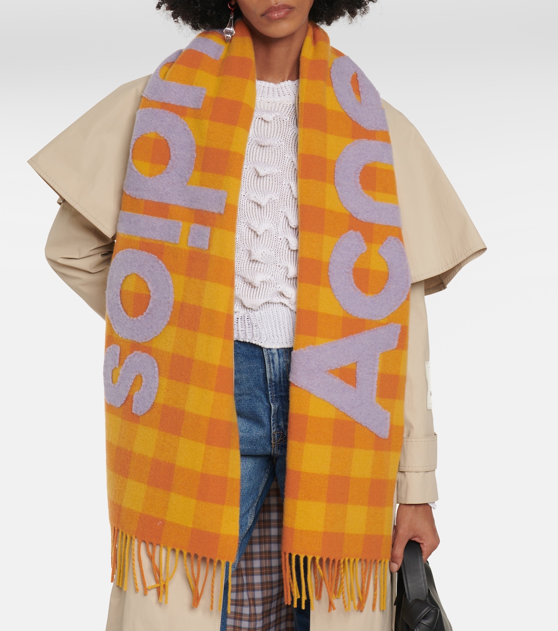 Sciarpa in misto lana a quadri con logo | Acne Studios