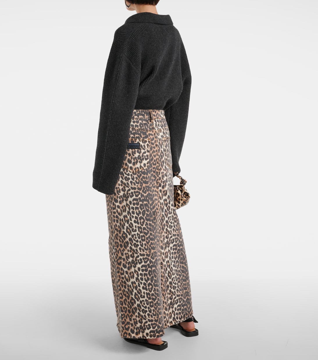 레오파드 프린트 데님 맥시 스커트 | Ganni