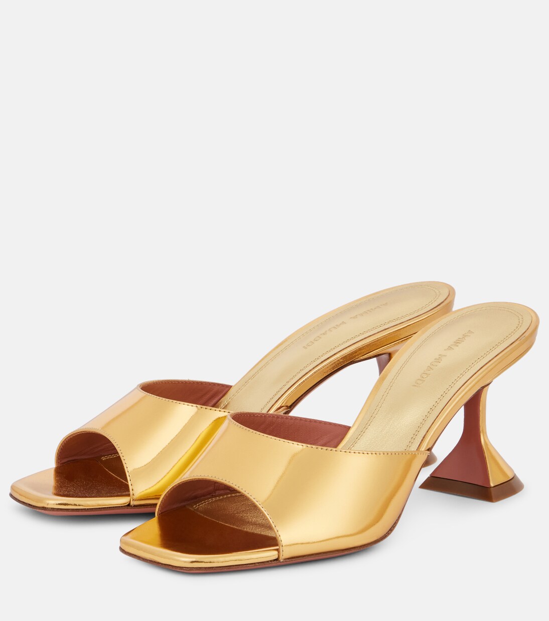 Pantoletten Lupita 70 aus Metallic-Leder | Amina Muaddi