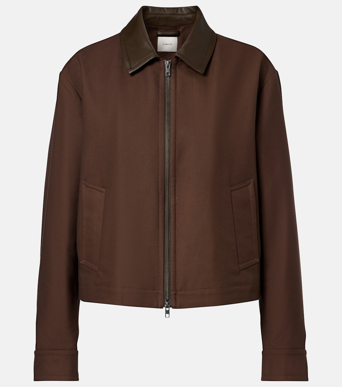Cropped leather-trimmed cotton twill jacket | Vince