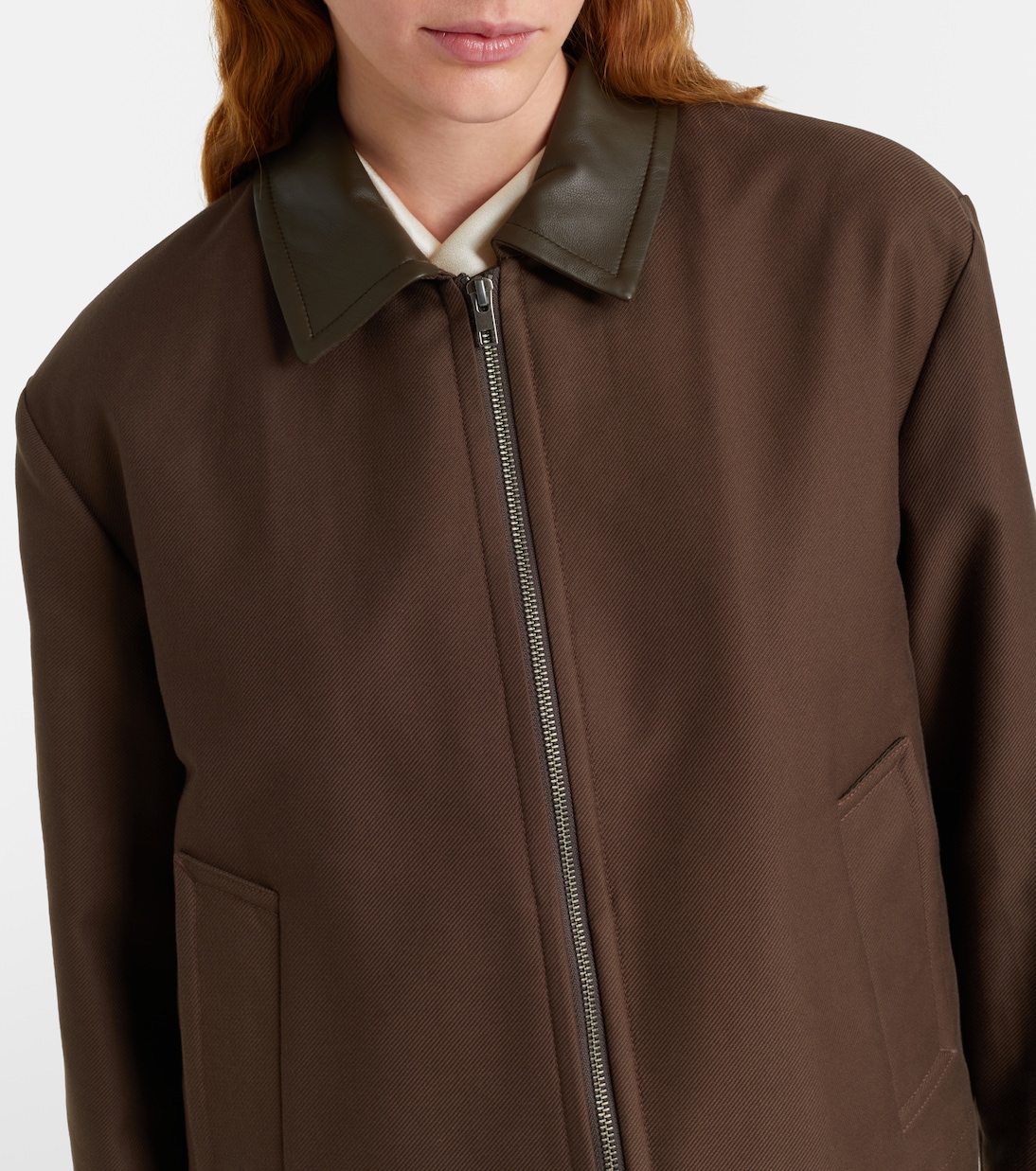 Cropped leather-trimmed cotton twill jacket | Vince