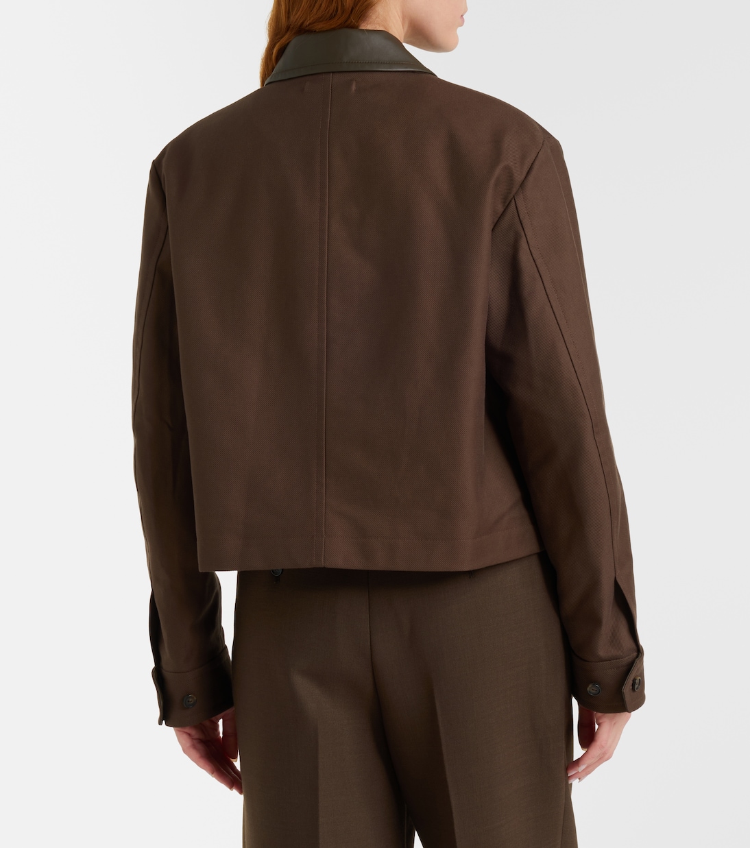 Cropped leather-trimmed cotton twill jacket | Vince