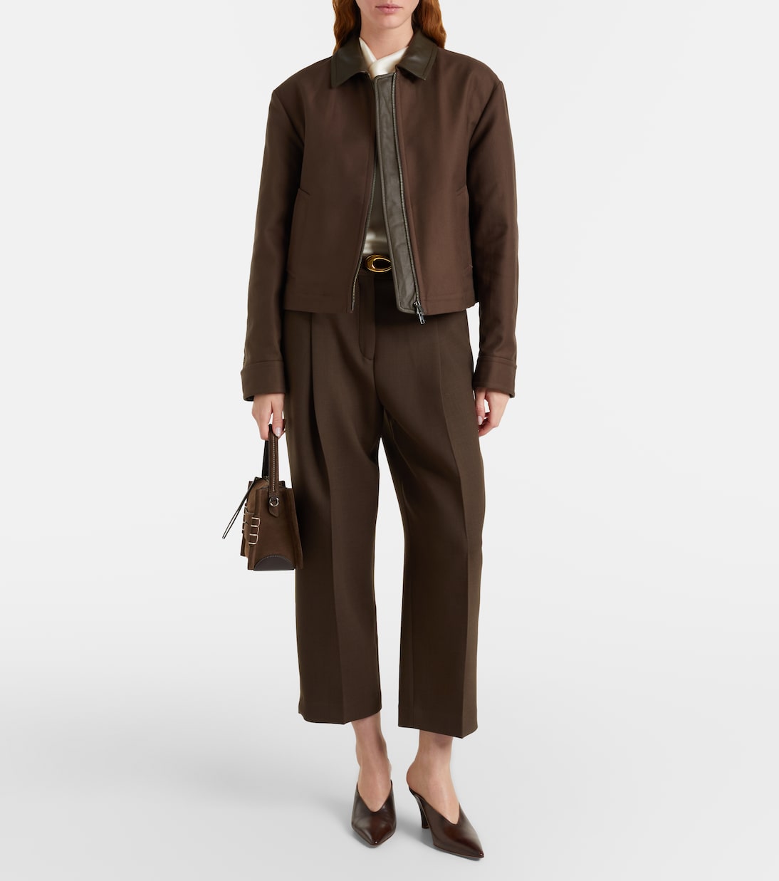Cropped leather-trimmed cotton twill jacket | Vince