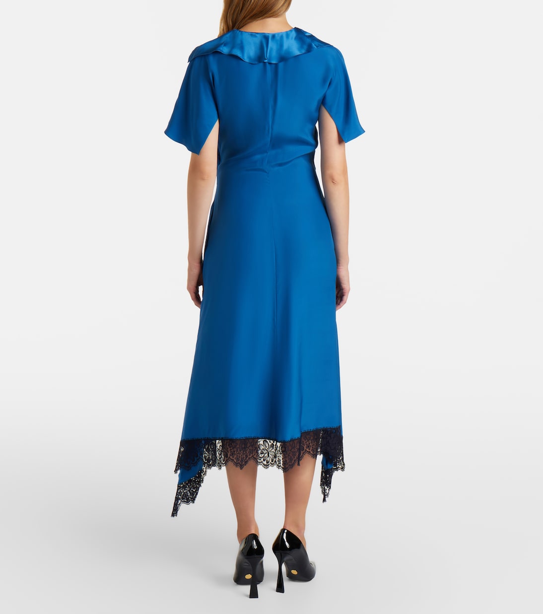 Gathered lace-trimmed silk midi dress | Stella McCartney
