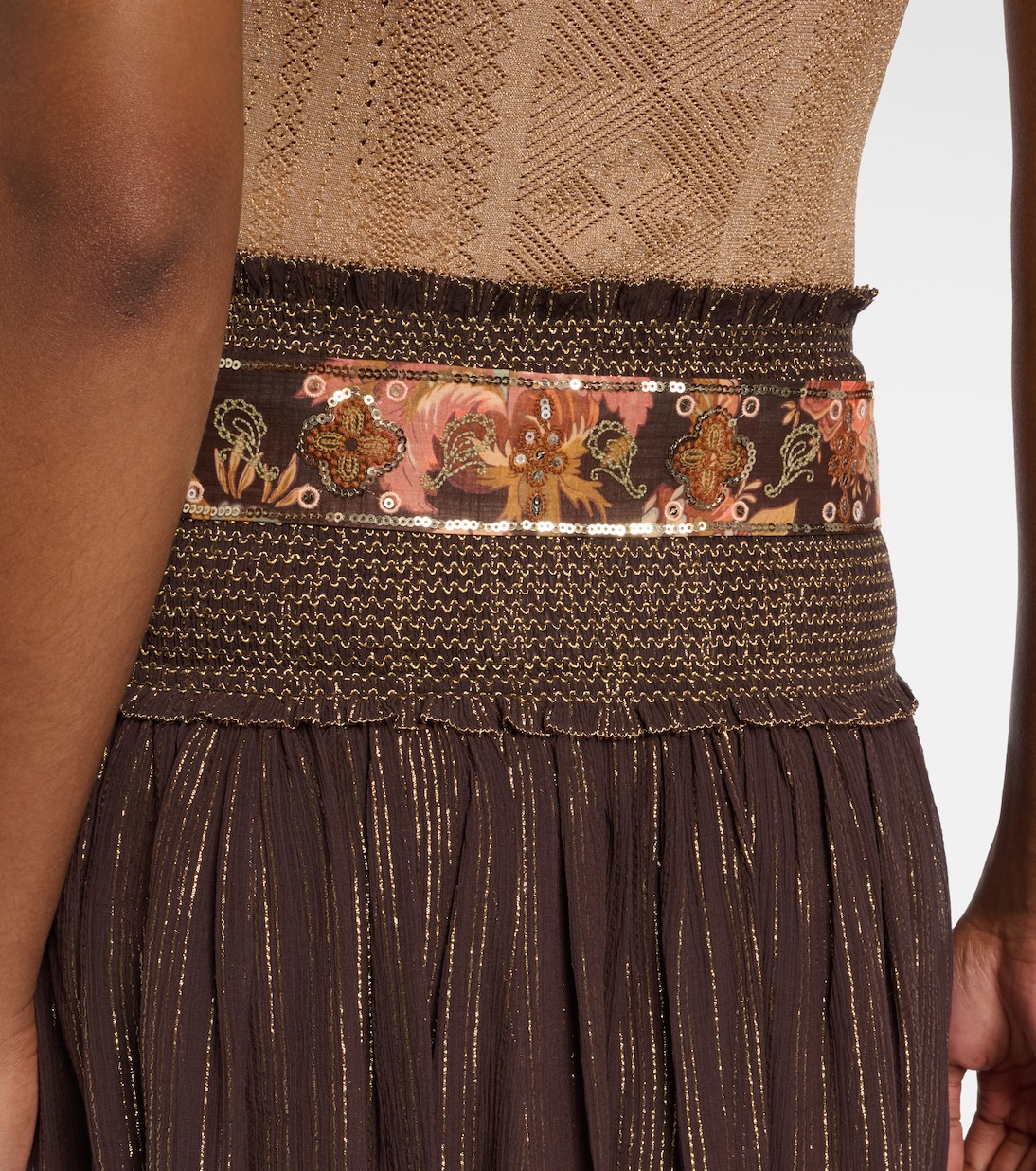 Aster shirred cotton and silk lamé midi skirt | Zimmermann