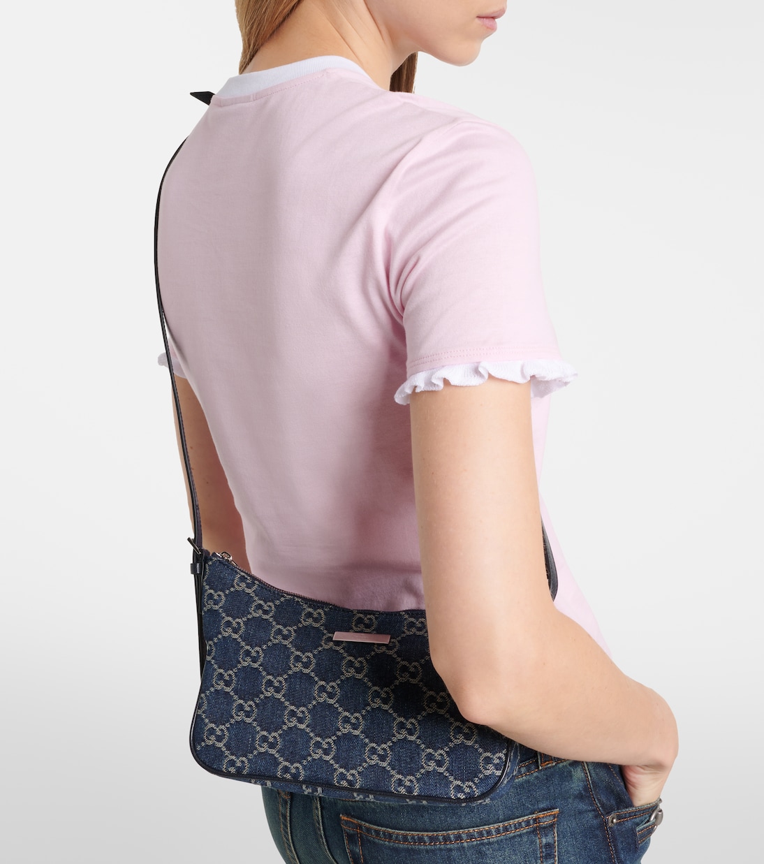 Lady Lunetta GG Small denim shoulder bag | Gucci