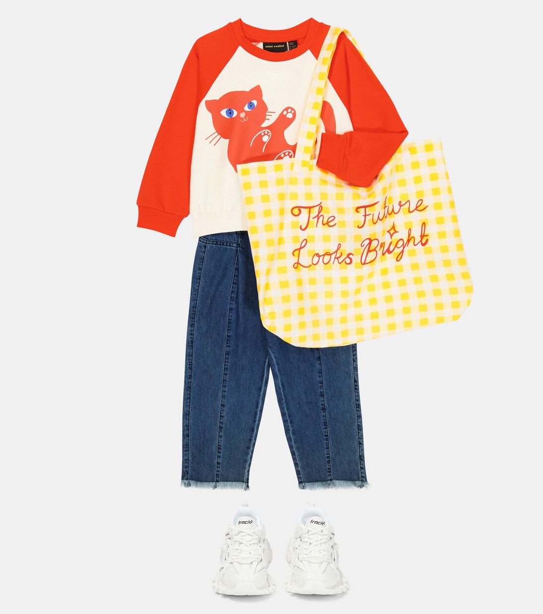 Embroidered gingham cotton bag | Mini Rodini