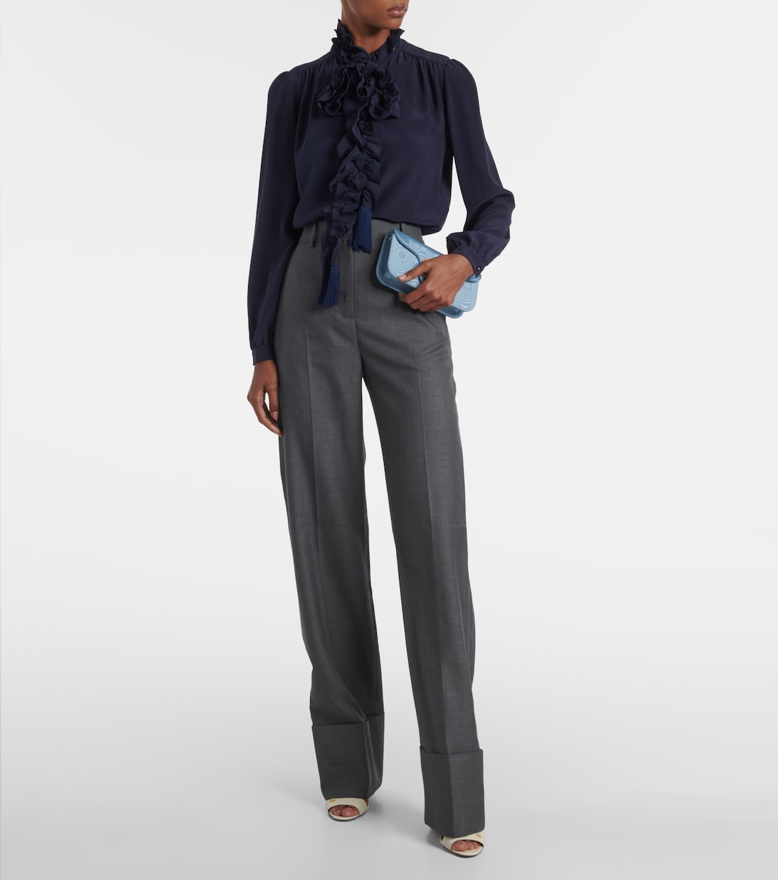 High-rise wool straight pants | Valentino