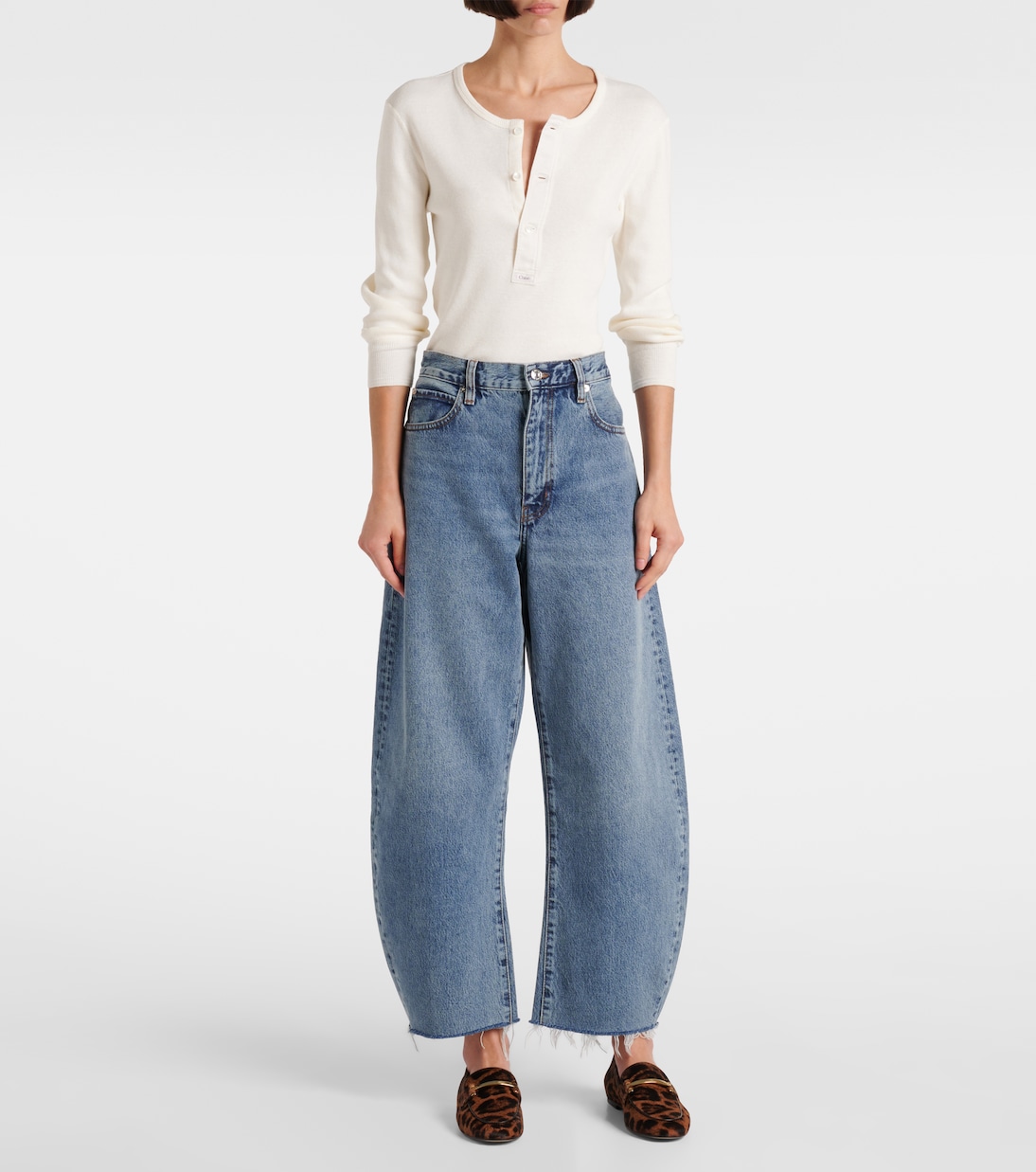 High-Rise Barrel Jeans Bubble Crop | Frame