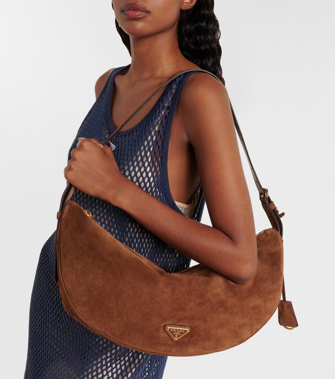 Prada Demi-Lune Large suede shoulder bag | Prada