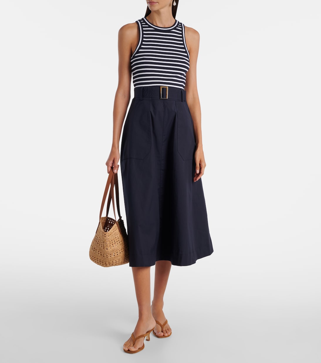 Belted cotton-blend midi dress | Veronica Beard