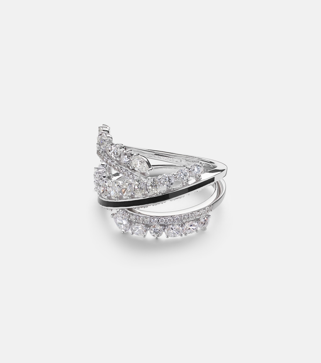 Twist 18kt white gold and enamel ring with diamonds | Kamyen