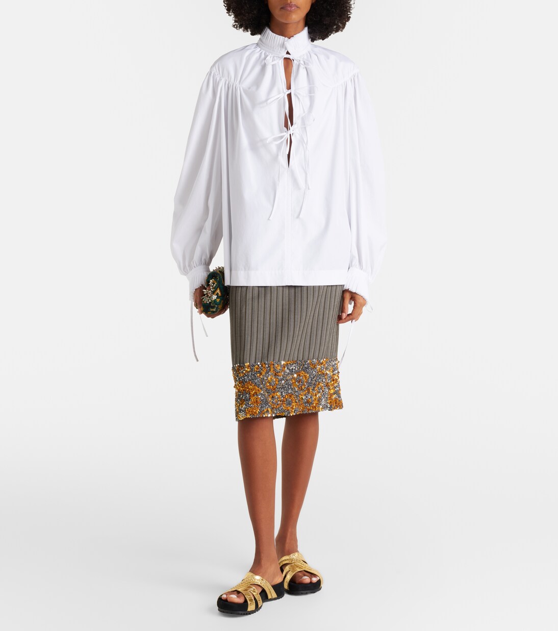 Mules en cuir métallisé et en daim | Dries Van Noten