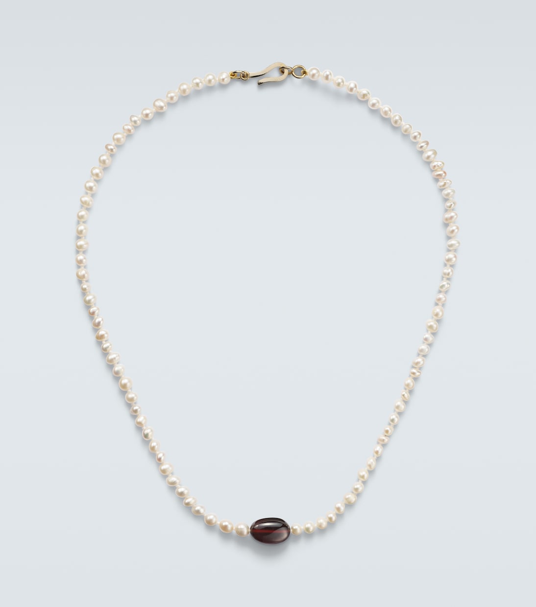 9kt gold (375/1000) beaded necklace with freshwater pearls and hessonite | Ileana Makri