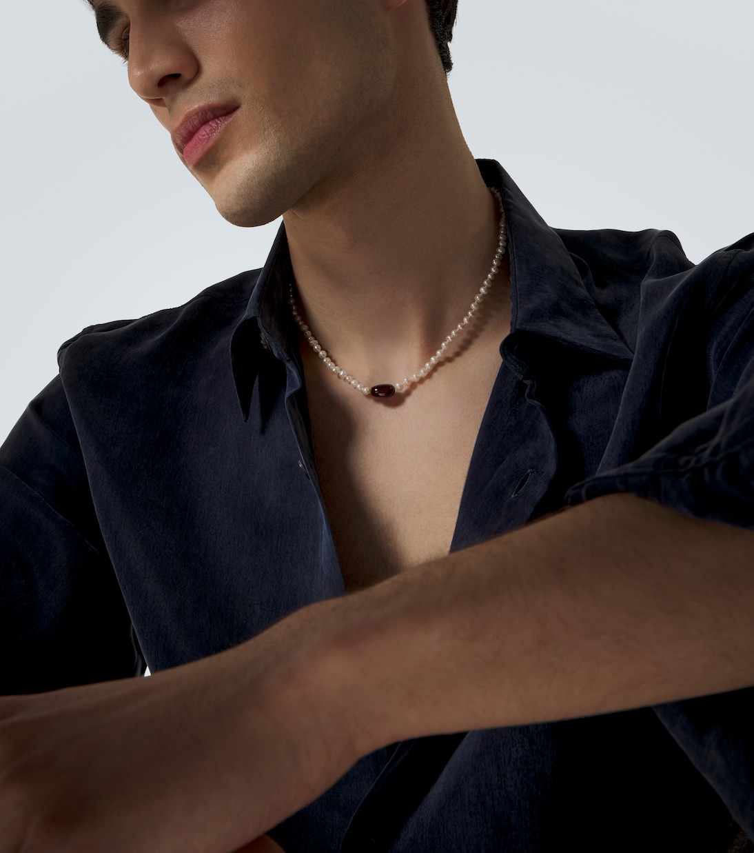 9kt gold (375/1000) beaded necklace with freshwater pearls and hessonite | Ileana Makri