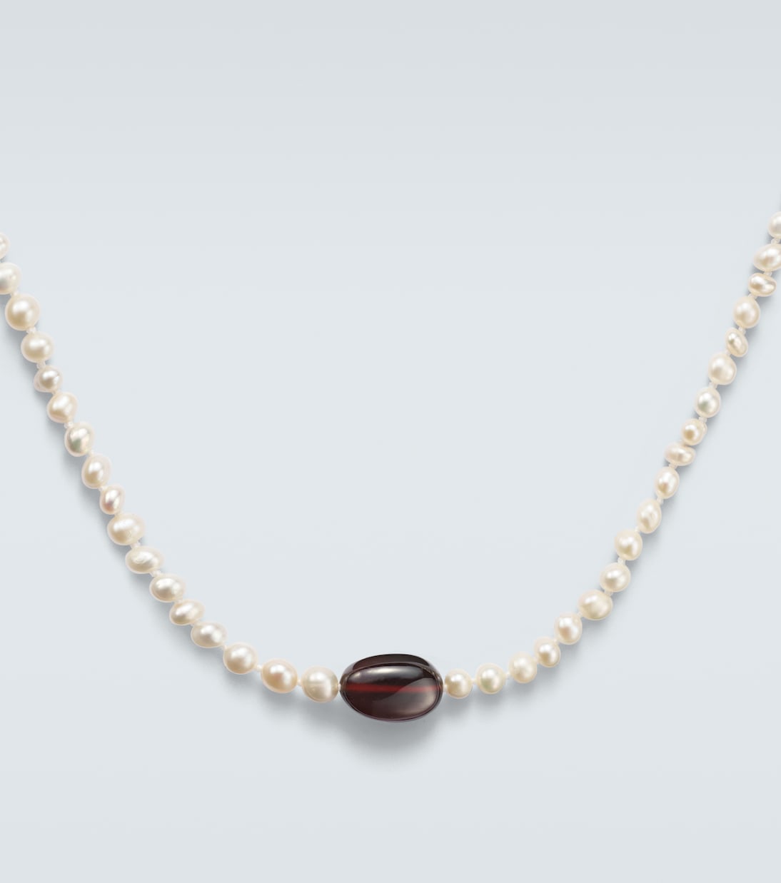9kt gold (375/1000) beaded necklace with freshwater pearls and hessonite | Ileana Makri