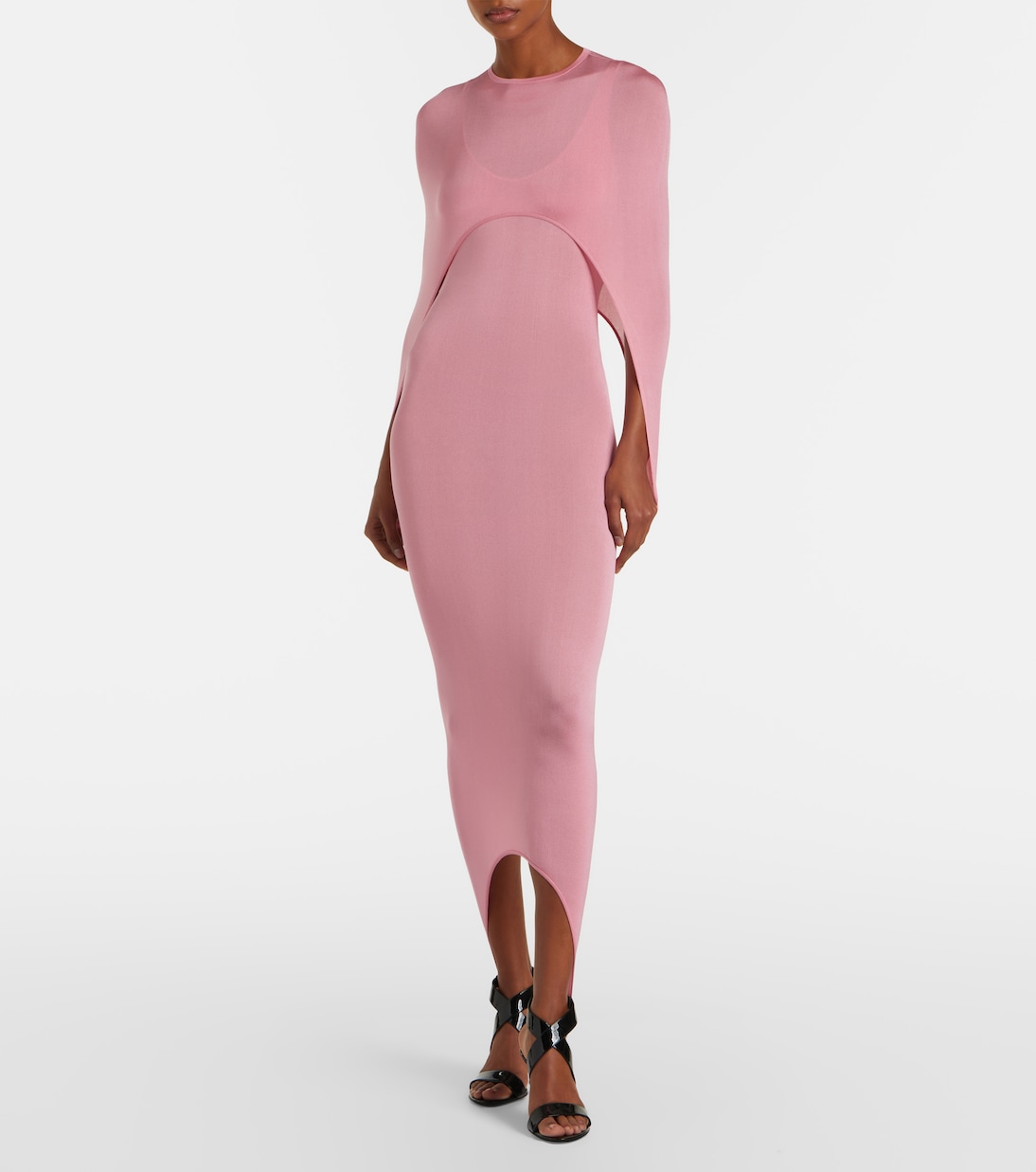 Asymmetric caped silk-blend midi dress | Alaïa