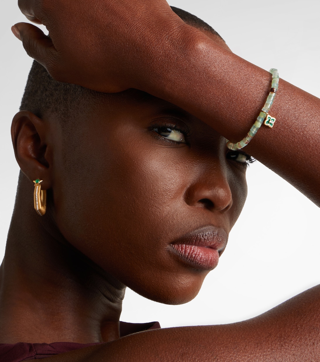 14kt gold Moroccan charm beaded bracelet with diamond | Sydney Evan