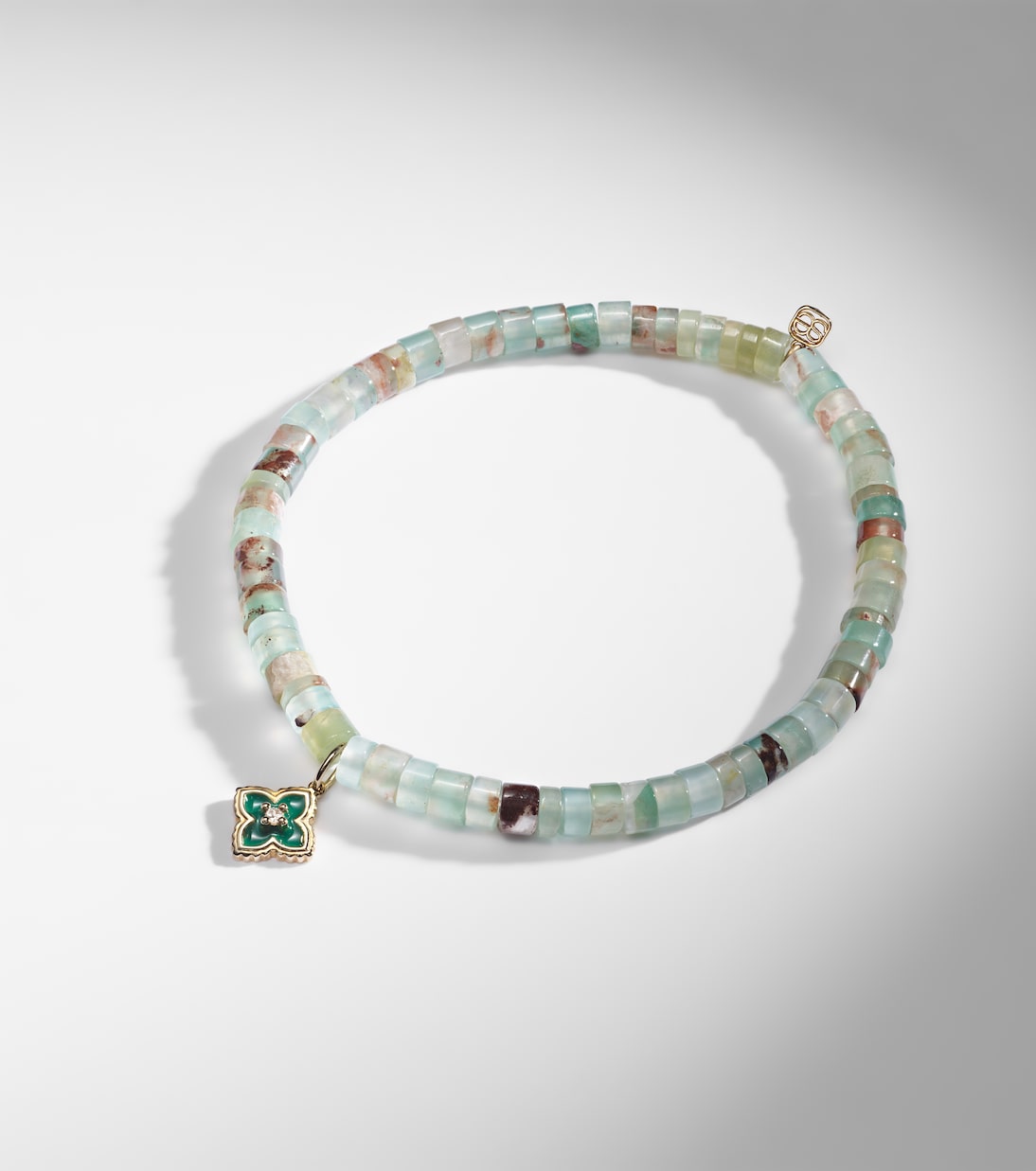 14kt gold Moroccan charm beaded bracelet with diamond | Sydney Evan