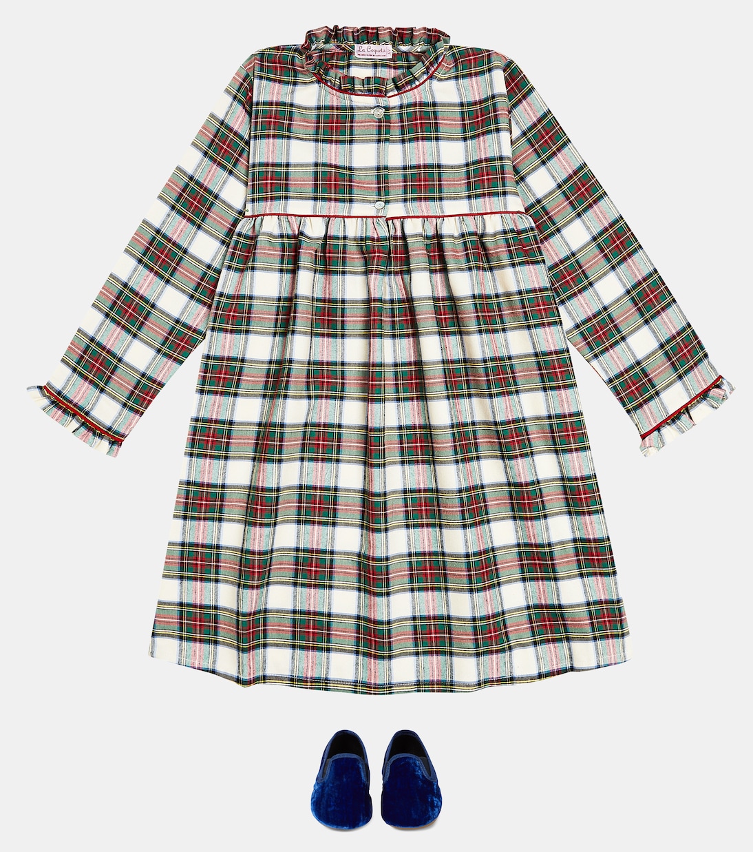 Checked cotton-blend pajama dress | La Coqueta
