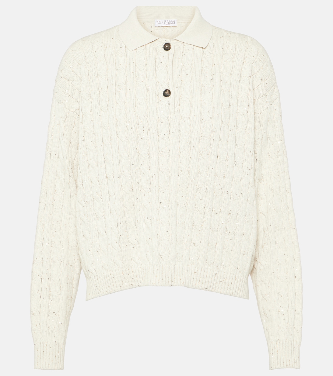 Cable-knit cotton-blend polo sweater | Brunello Cucinelli