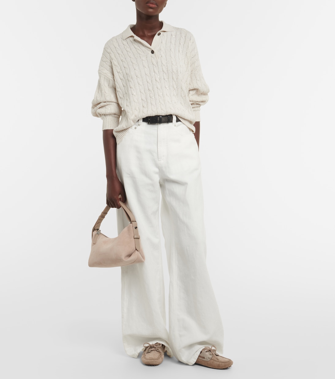 Cable-knit cotton-blend polo sweater | Brunello Cucinelli