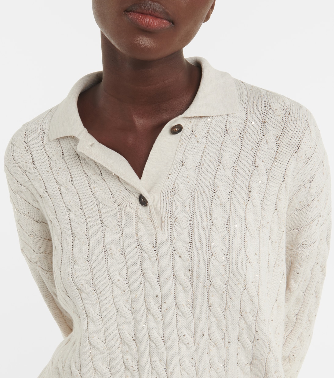 Cable-knit cotton-blend polo sweater | Brunello Cucinelli