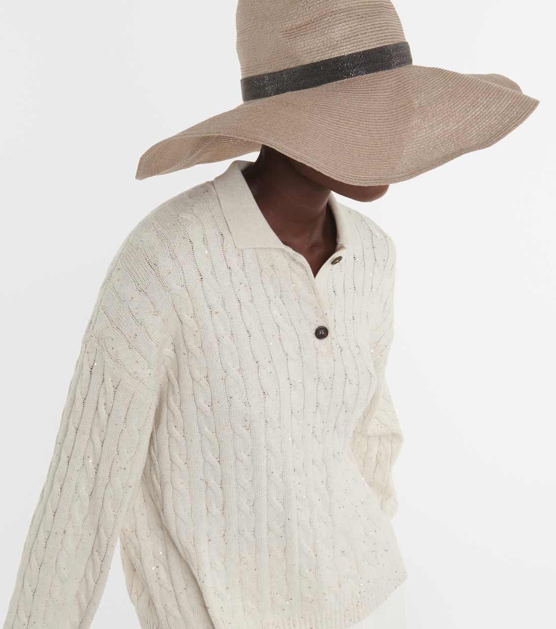 Cable-knit cotton-blend polo sweater | Brunello Cucinelli
