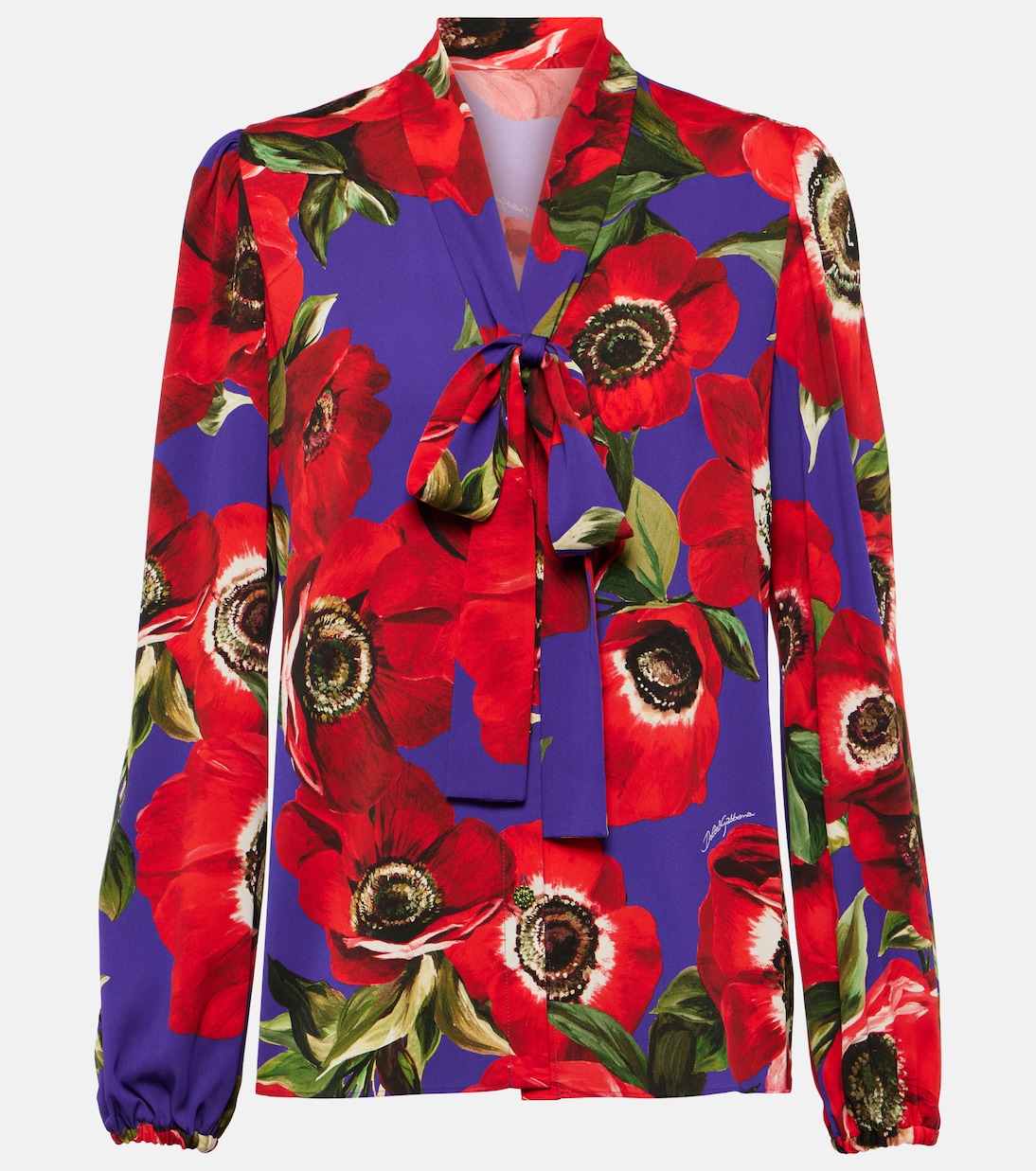 Tie-neck floral silk-blend blouse | Dolce&Gabbana