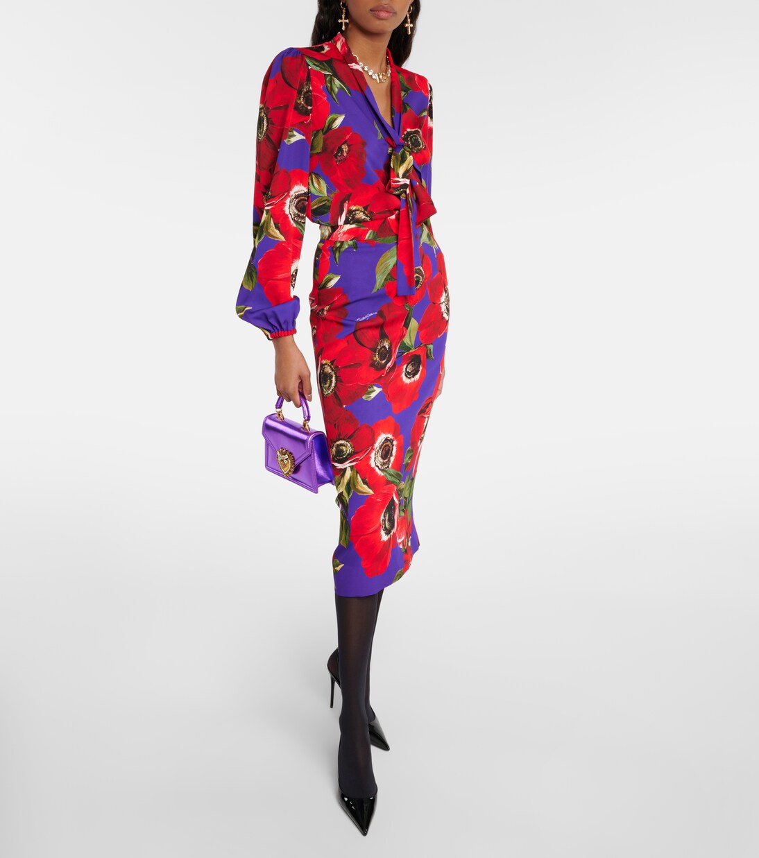 Tie-neck floral silk-blend blouse | Dolce&Gabbana