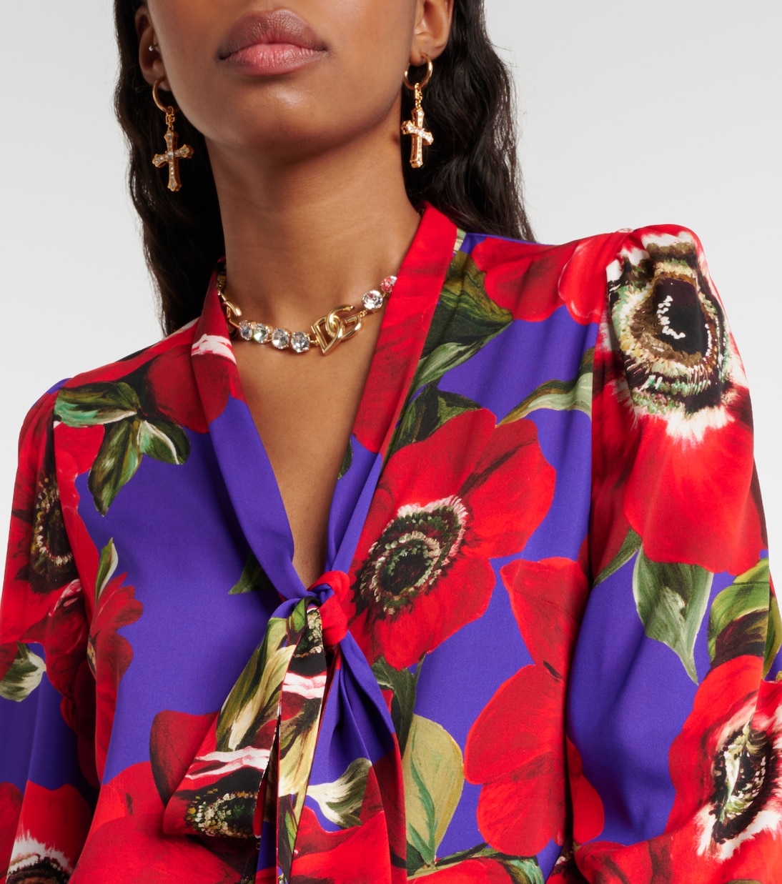 Tie-neck floral silk-blend blouse | Dolce&Gabbana