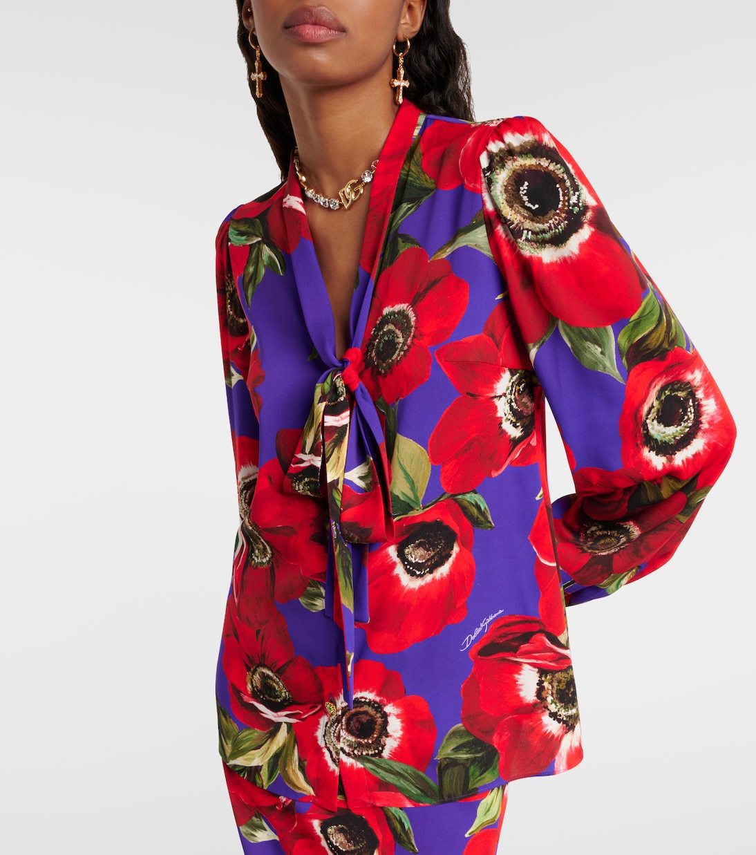 Tie-neck floral silk-blend blouse | Dolce&Gabbana