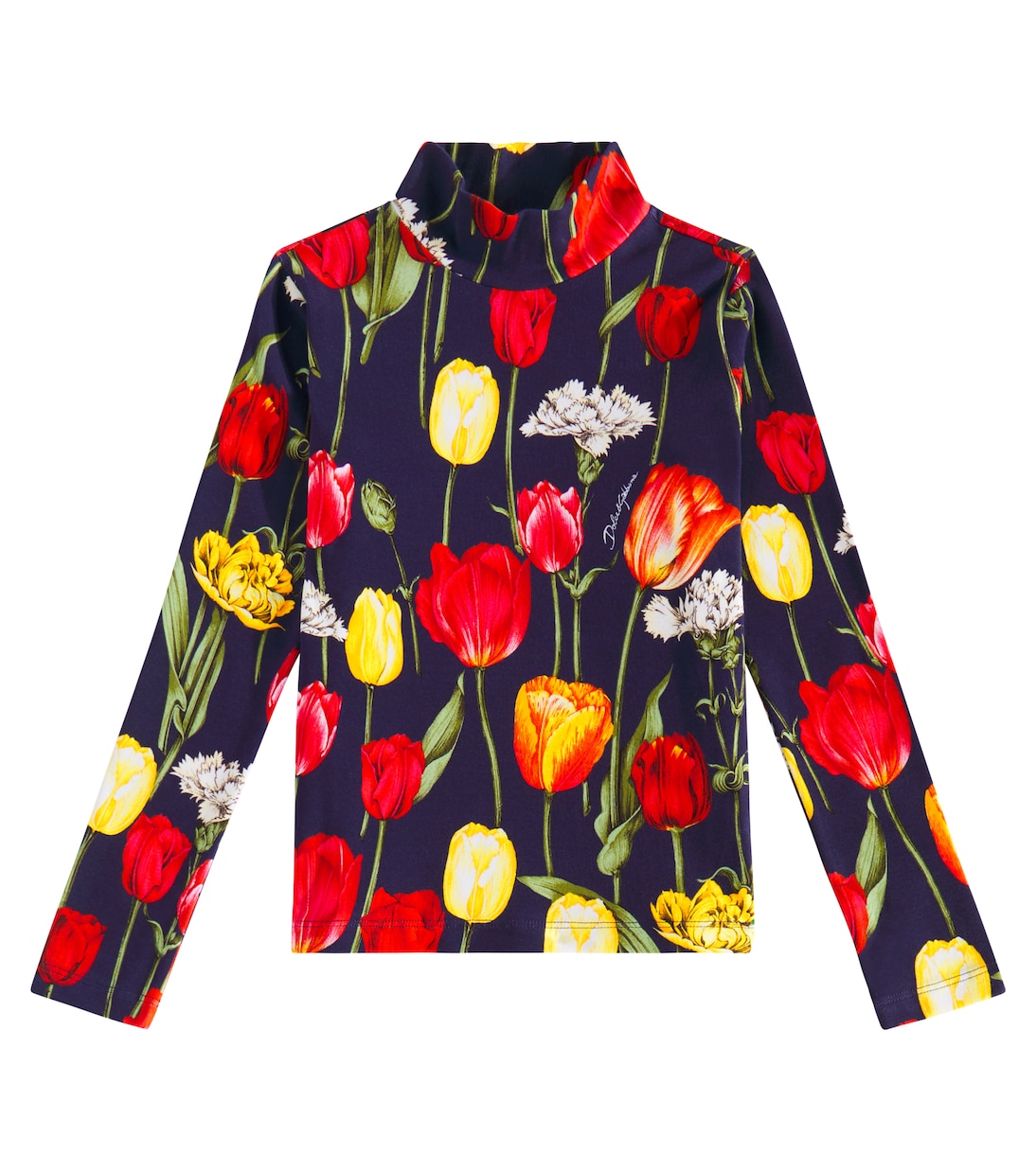 Floral cotton-blend turtleneck top | Dolce&Gabbana Kids