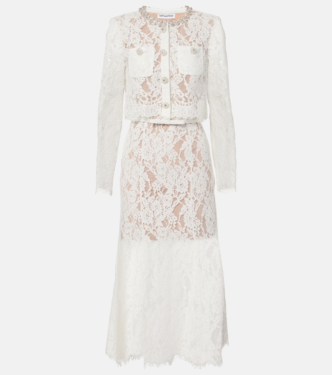 Midikleid aus Spitze mit Kristallen | Self-Portrait