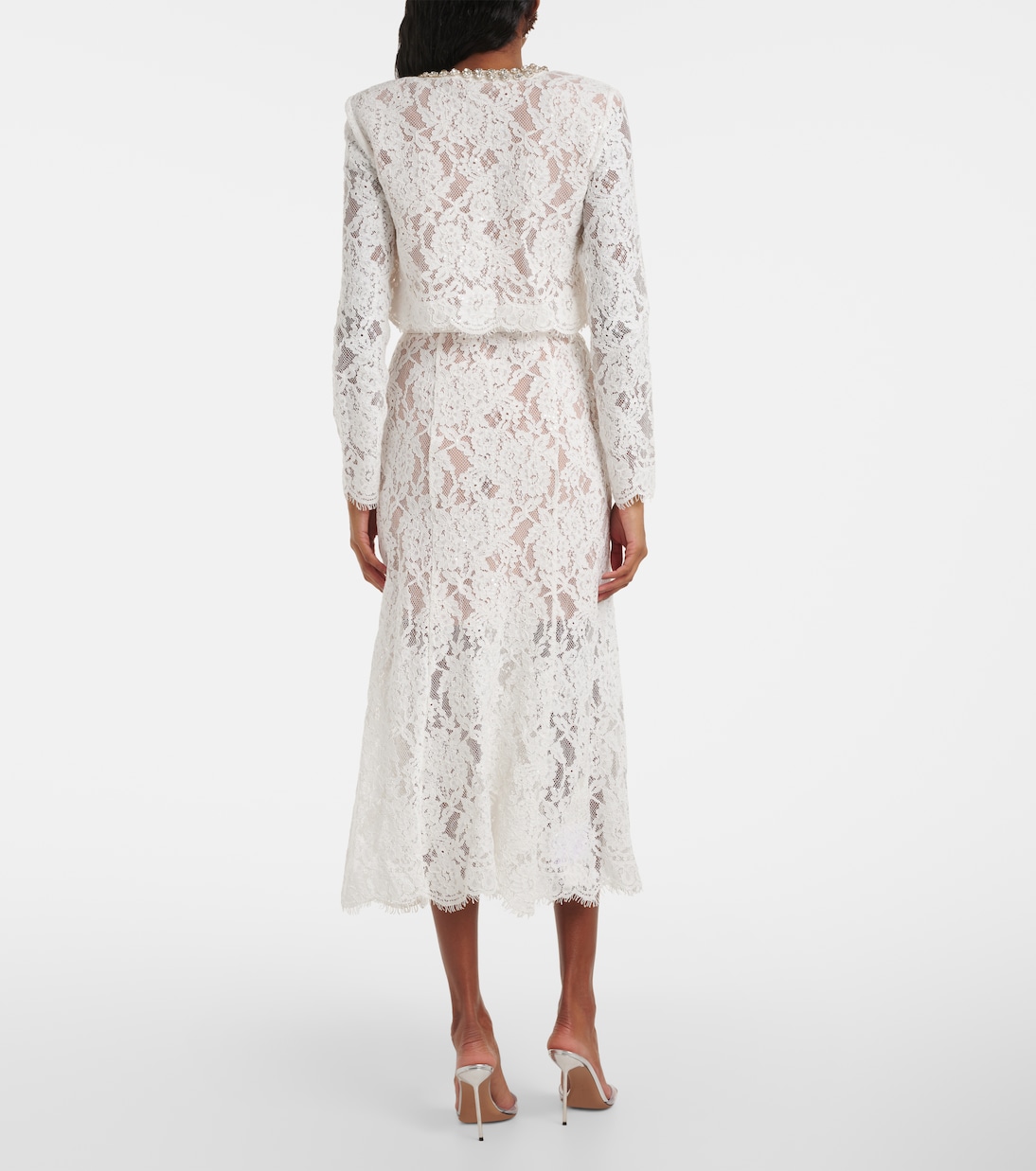 Midikleid aus Spitze mit Kristallen | Self-Portrait