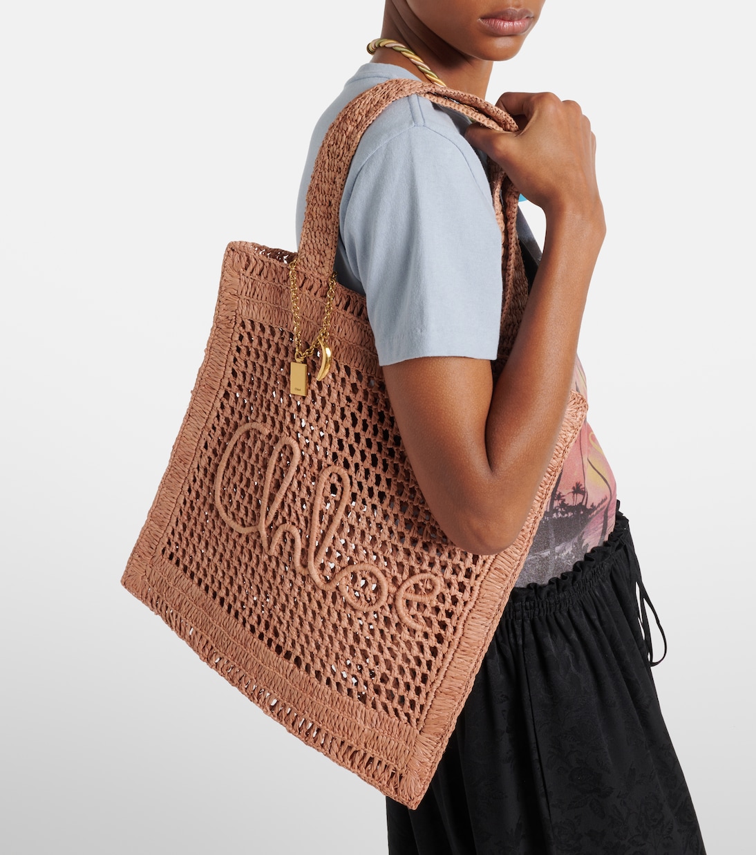 Summer Banana raffia-effect tote bag | Chloé