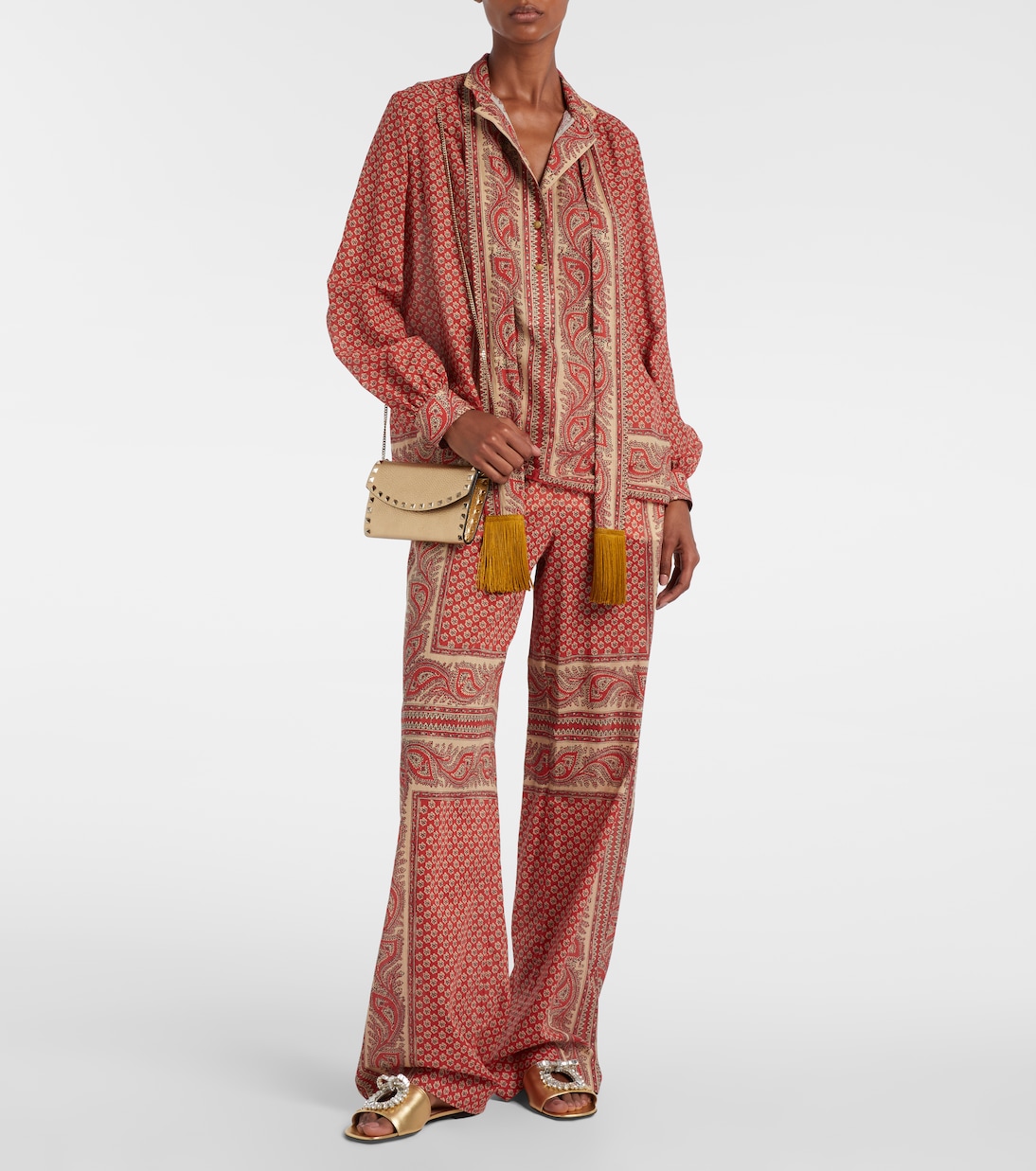 Rockstud metallic leather wallet on chain | Valentino Garavani