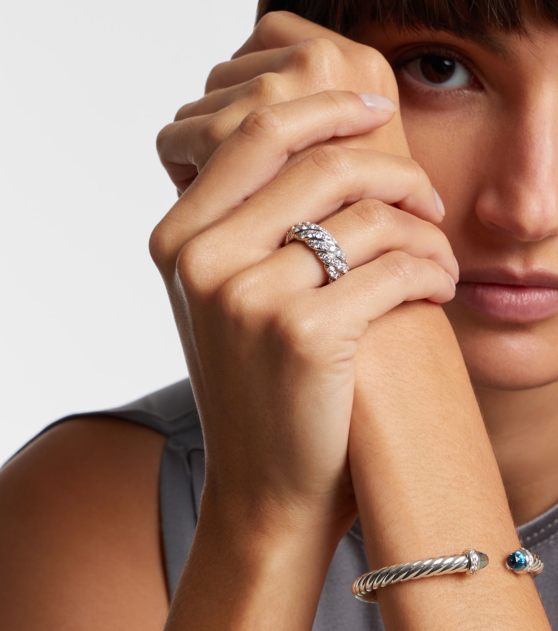 Ring Sculpted Cable aus 18kt Weißgold mit Diamanten | David Yurman