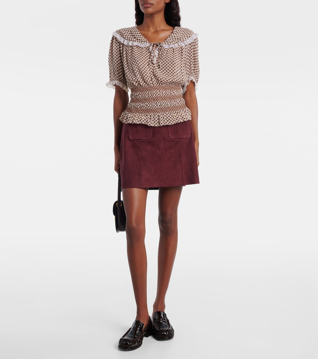 Top Britt à carreaux et dentelle | Rixo