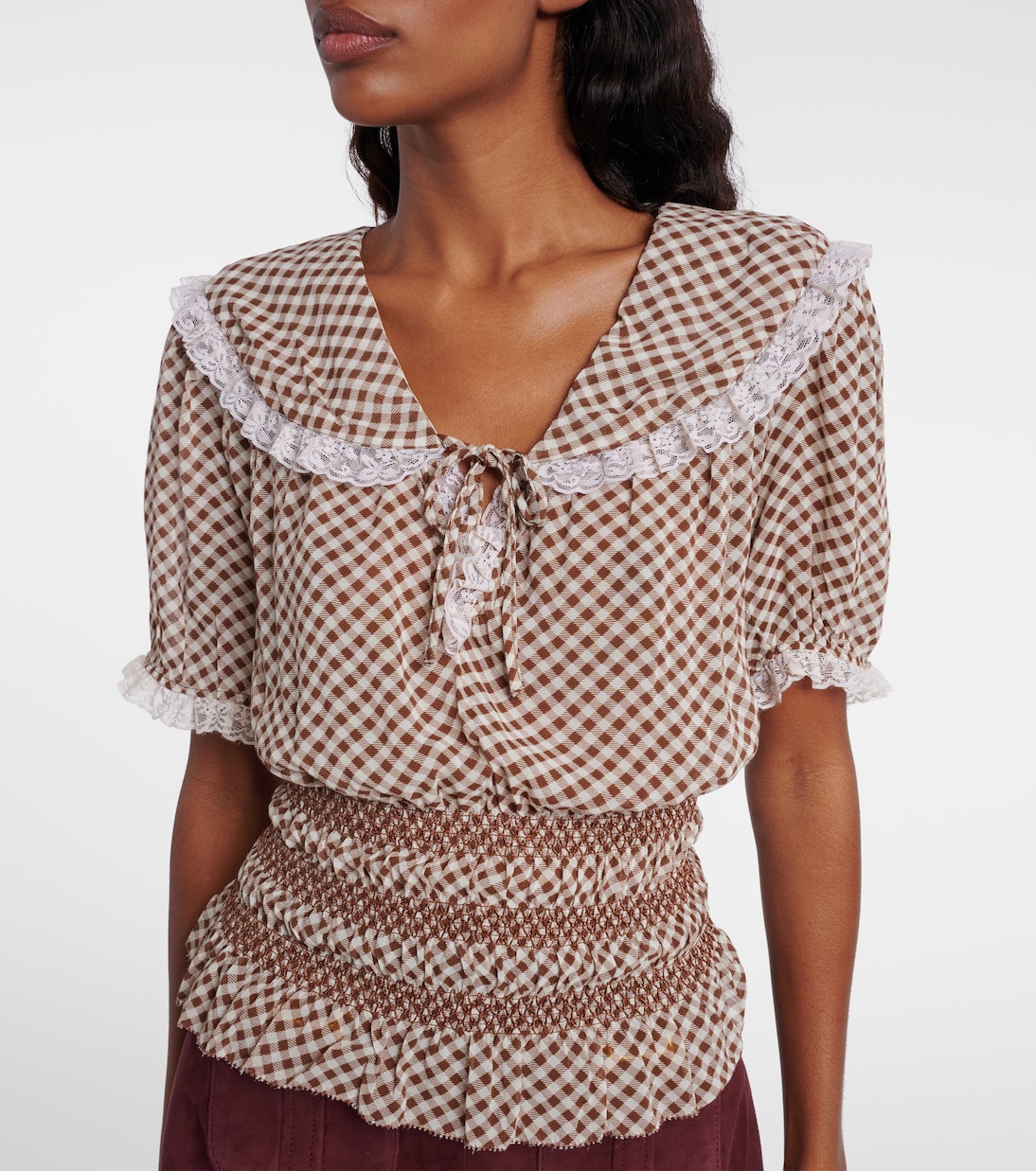 Top Britt à carreaux et dentelle | Rixo