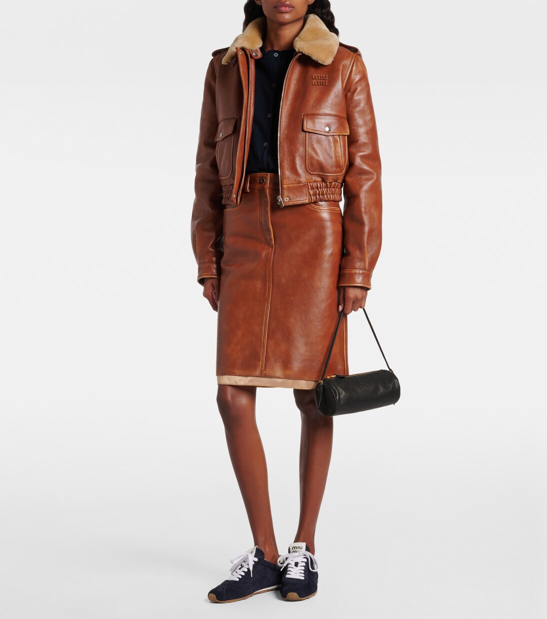 Logo leather shoulder bag  | Miu Miu