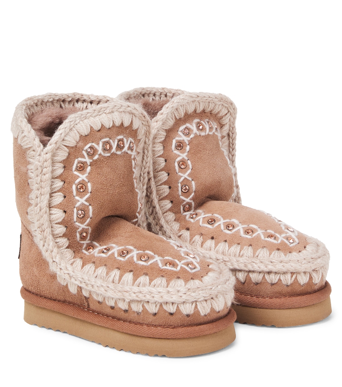 Embroidered shearling-lined suede boots | Mou Kids