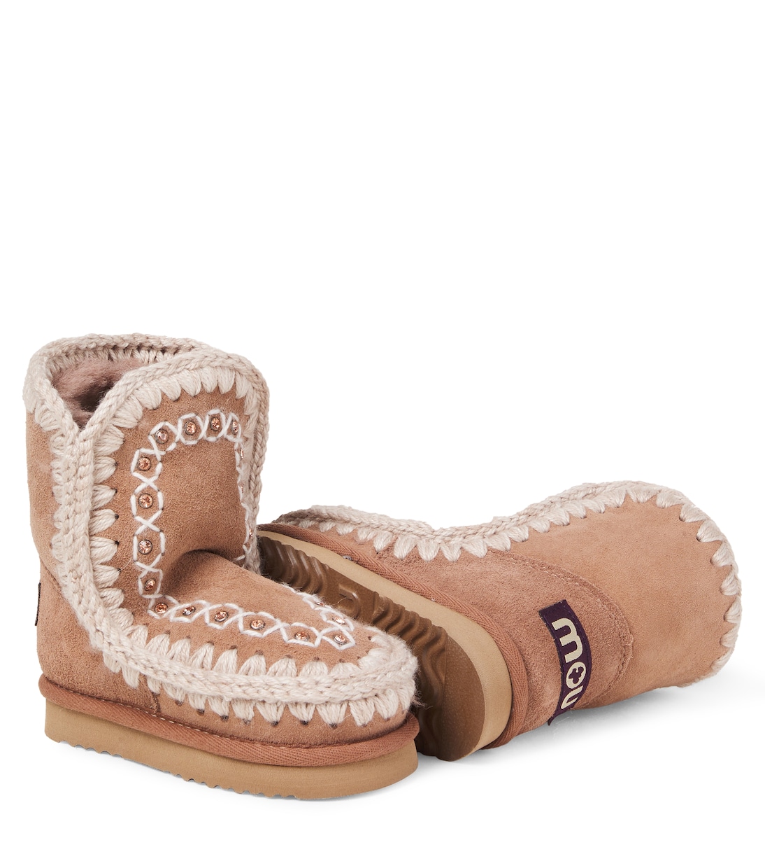 Embroidered shearling-lined suede boots | Mou Kids