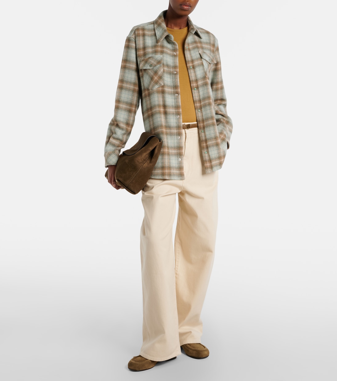 Joy Tartan cashmere shirt with emerald | God's True Cashmere