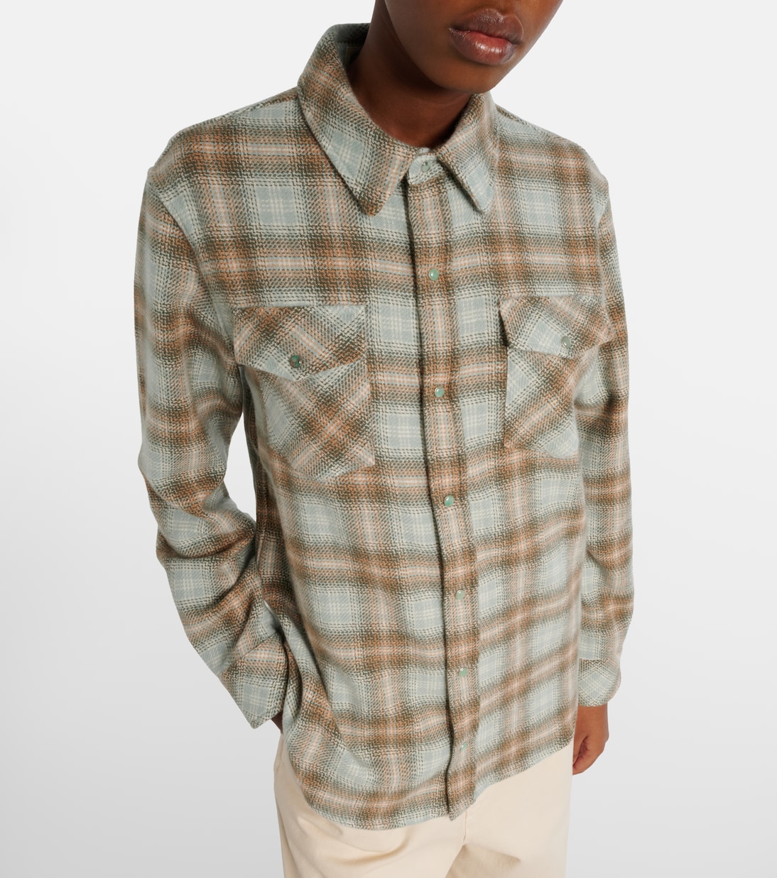 Joy Tartan cashmere shirt with emerald | God's True Cashmere